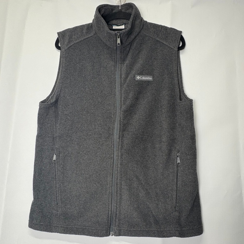 Columbia Mens Fleece Vest Full Zip Gray Sleeveless Outdoor Layering‎ Gorp Hiking